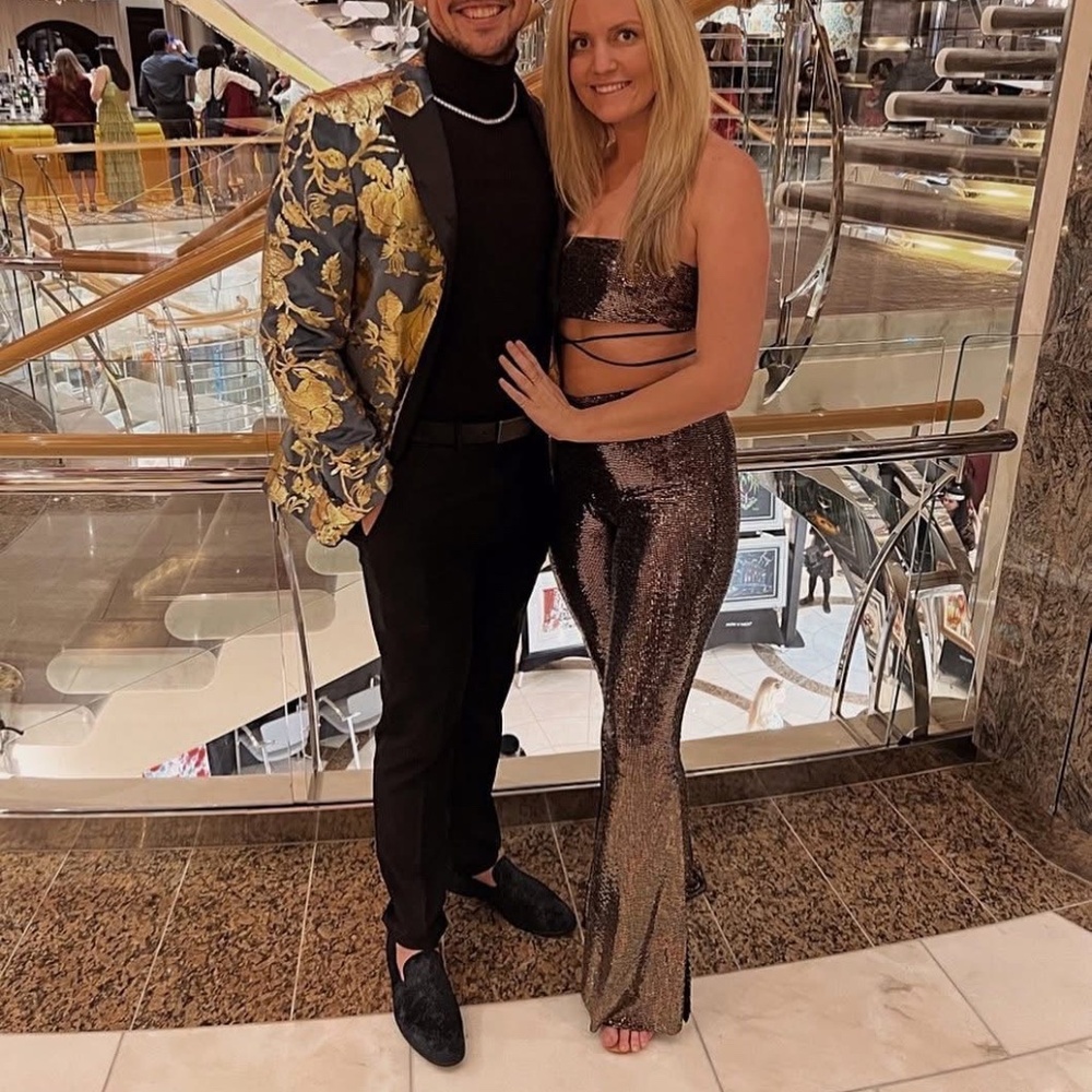 Lucy in the Sky Sequin Two Piece Set in Copper Brown